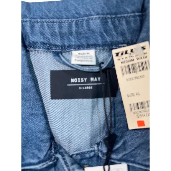 Noisy May Denim Shirt Oversized Short Sleeve Button Up Blue XL - Picture 8 of 11